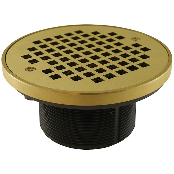 Jones Stephens 3-1/2in. IPS PVC Spud with 5in. Polished Brass Strainer with Ring D56213 - main